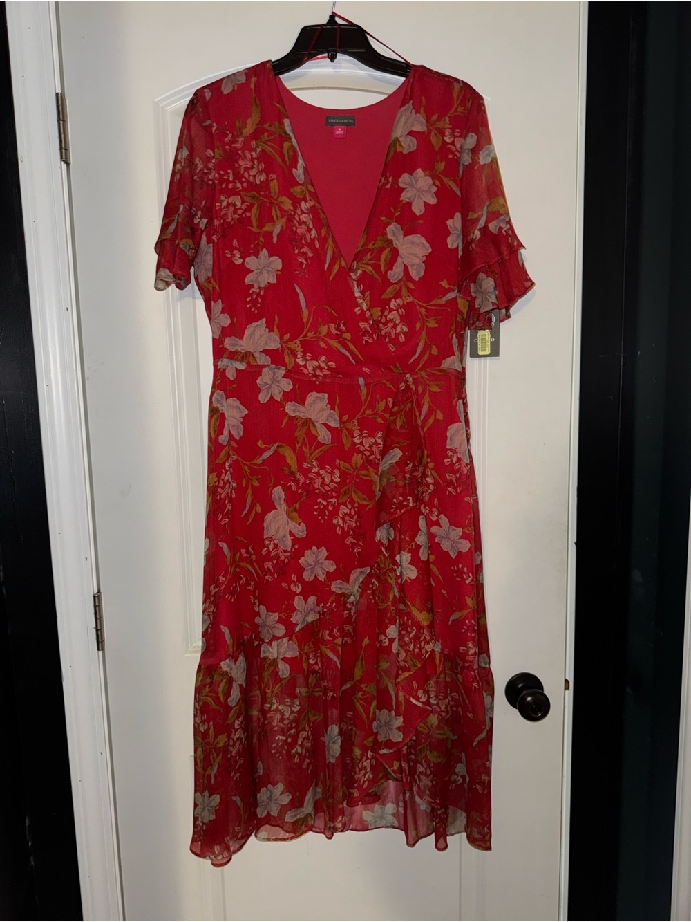 Vince Camuto Red Floral Wrap Midi Dress